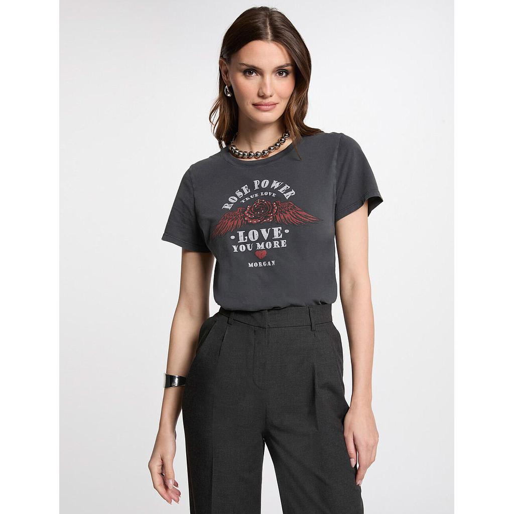 Camiseta con mensaje gris oscuro  251Dpower