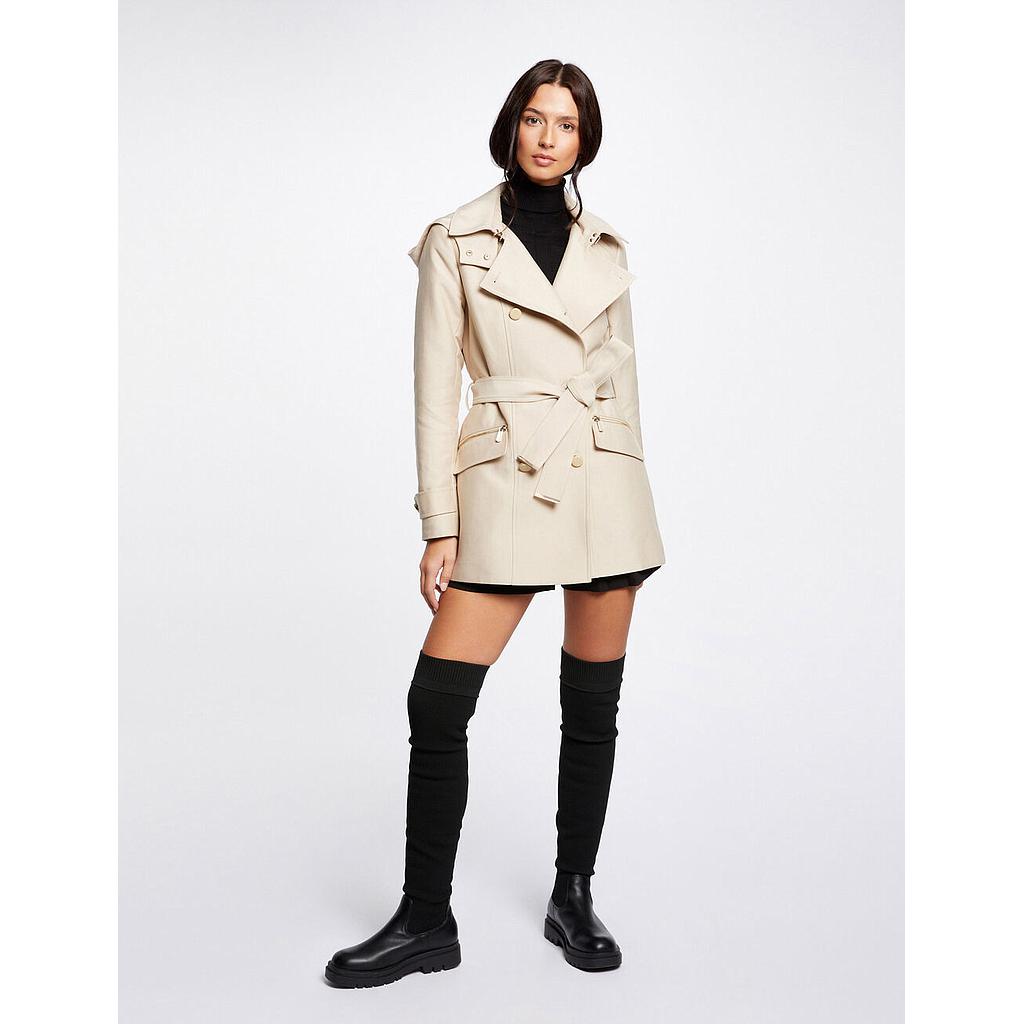 Gabardina entallada cinturón y capucha beige 241-Gladia