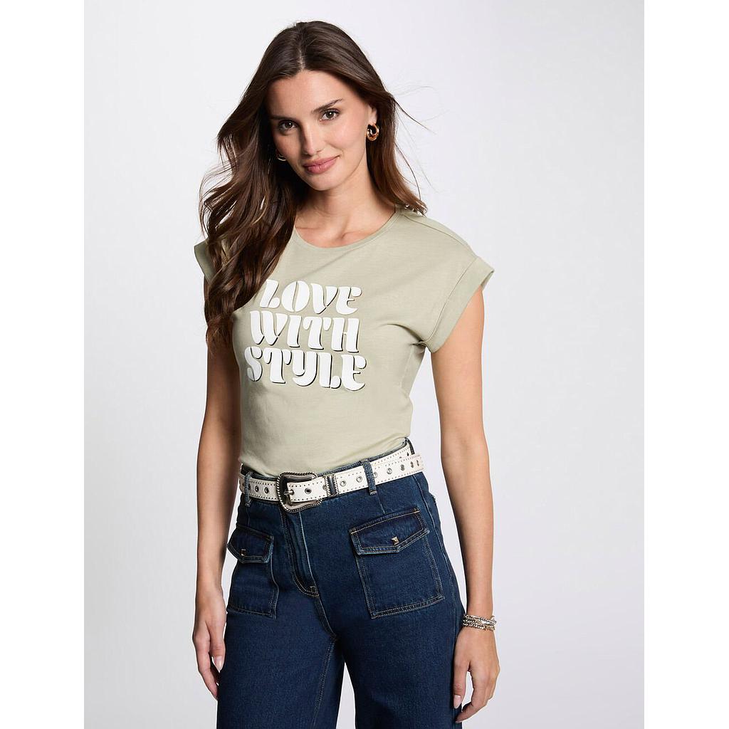 Camiseta con mensaje verde claro 251-Dstyle