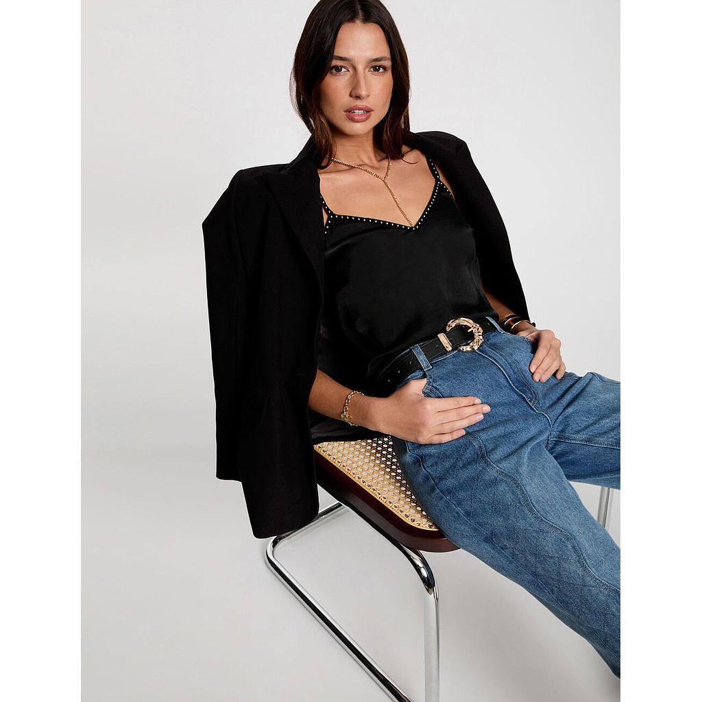 Top tirantes finos y tachuelas negro 251-Ostud