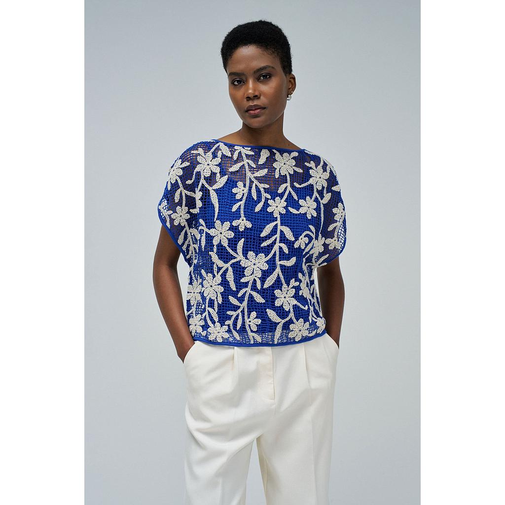 CAMISETA CON EFECTO CROCHET FLORAL 21009374