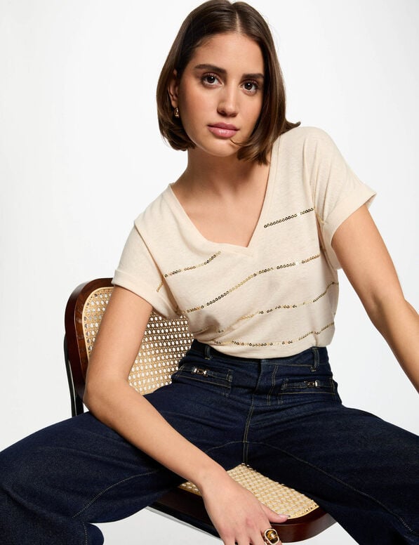 Camiseta manga corta creme 251-Doriane
