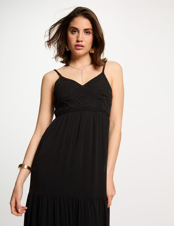 Vestido largo holgado bordado negro 242-Roubi