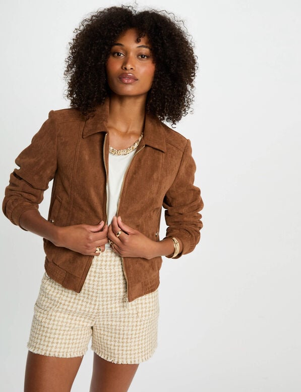 Chaqueta de antelina marrón coñac 252-Gpokel