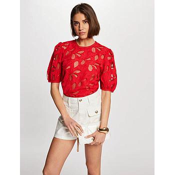 Camiseta manga corta detalles bordados rojo 232-droul