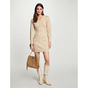 Vestido punto corto ajustado beige 242-Rmsou