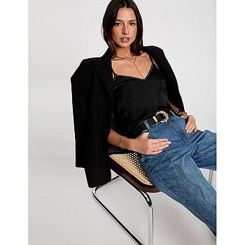 Top tirantes finos y tachuelas negro 251-Ostud