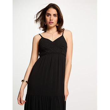 Vestido largo holgado bordado negro 242-Roubi