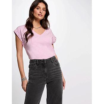 Camiseta manga corta tachuelas rosa pastel 252-Dglow