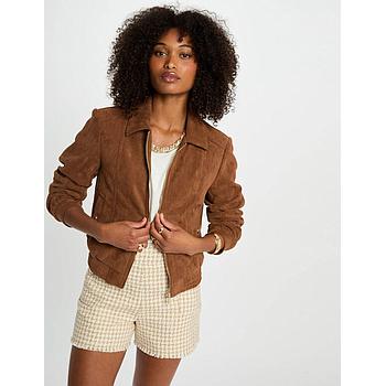 Chaqueta de antelina marrón coñac 252-Gpokel