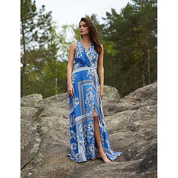 Vestido largo recto estampado floral azul 222-Romomy