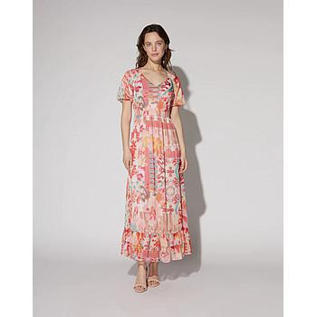 VESTIDO ESTAMPADO ÉTNICO COLOR CORAL Xenr42