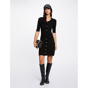 Vestido de punto ajustado manga corta negro 241-RMFOANA