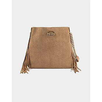 Bolso trapecio cocodrilo con flecos beige 241-2Friki